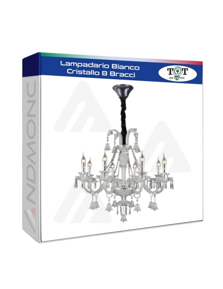 Lampadario Bianco Con Cristallo 8 Bracci_26 art. v706-8