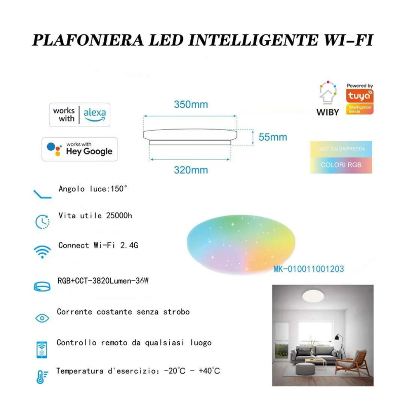 Plafoniera LED INTELLIGENTE WI-FI MK-1203 (36W)...