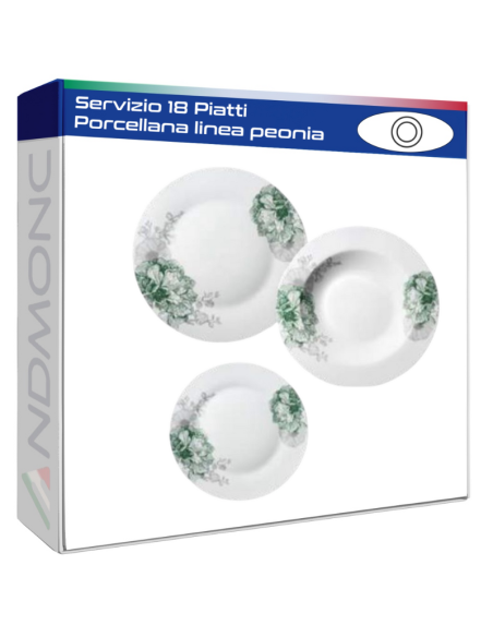 Servizio 18 Piatti Porcellana linea peonia