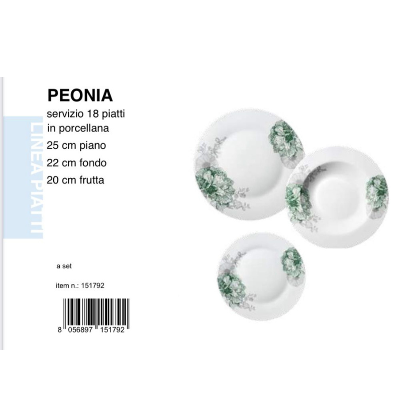 Servizio 18 Piatti Porcellana linea peonia