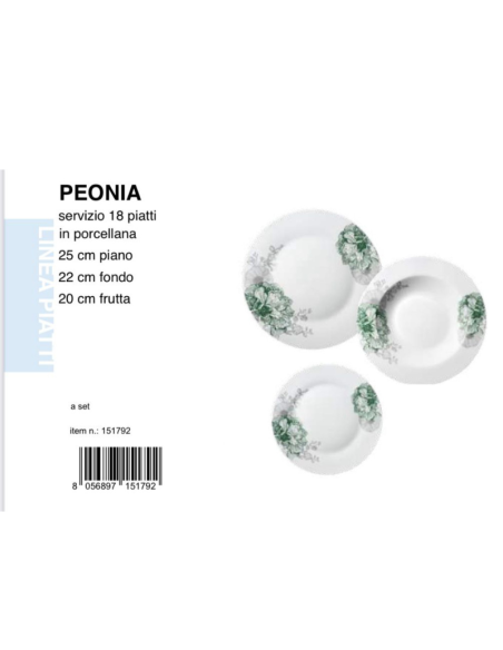 Servizio 18 Piatti Porcellana linea peonia