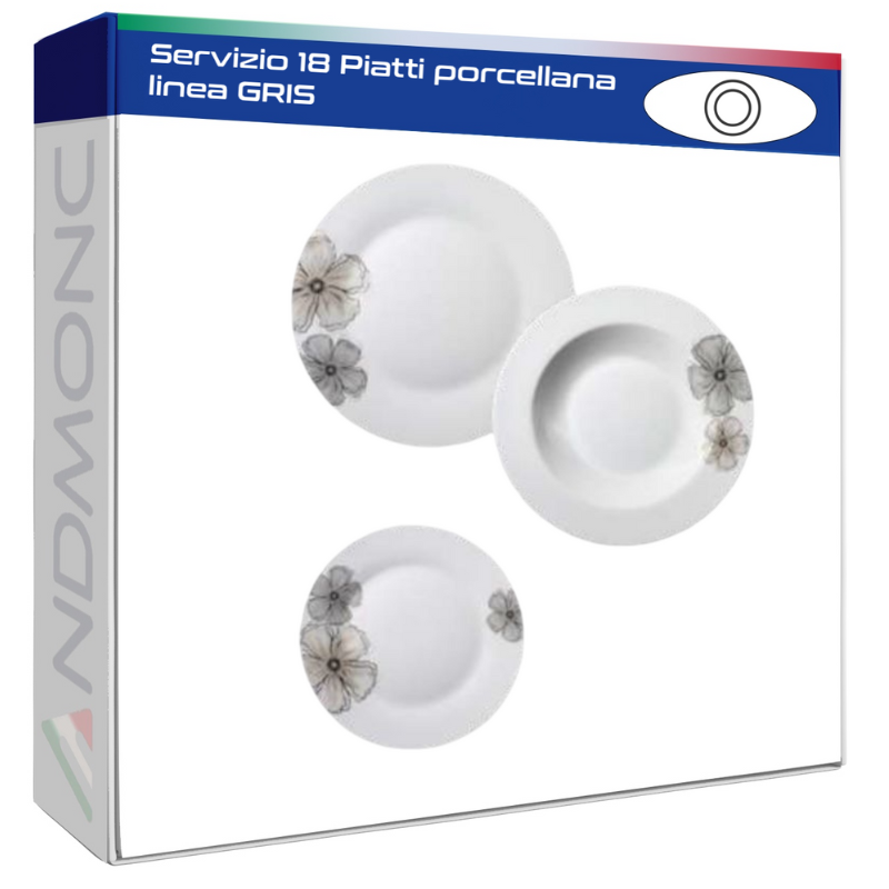 Servizio 18 Piatti porcellana linea GRIS