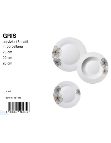 Servizio 18 Piatti porcellana linea GRIS