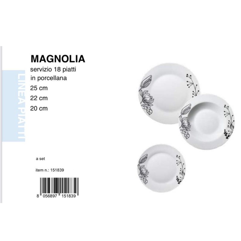 Servizio 18 piatti Magnolia Porcellana