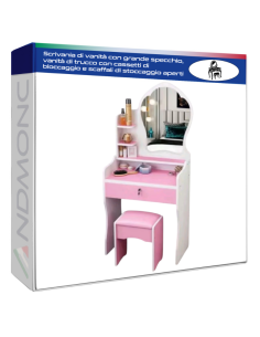 Scrivania di vanità con grande specchio, vanità di trucco...