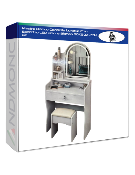 Mastro Bianco Consolle Luxeva Scrivania Con Specchio LED Colore Bianco 50X30X122H Cm