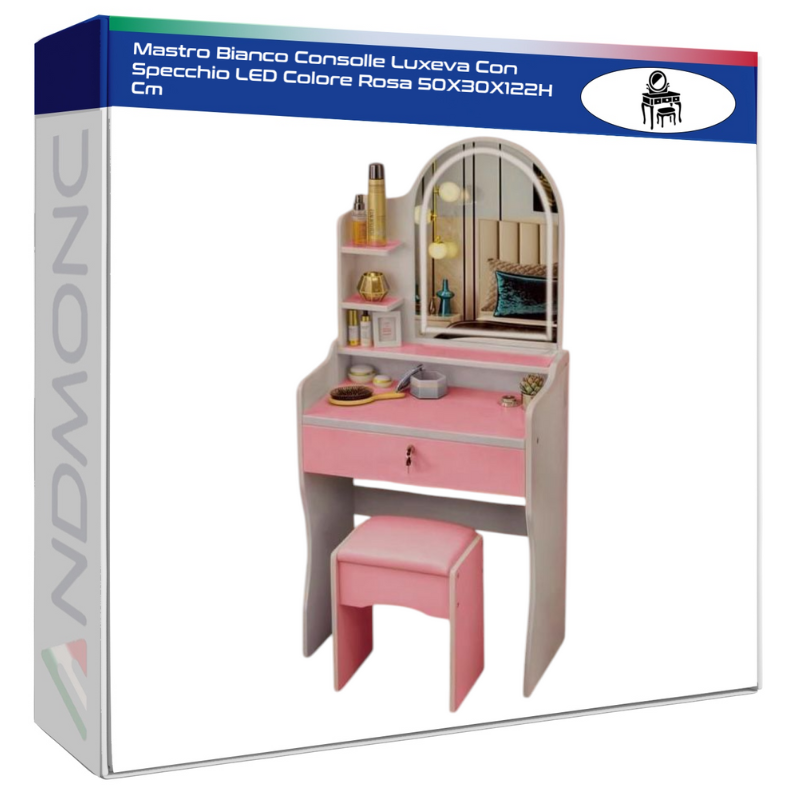 Mastro Bianco Consolle Luxeva Con Specchio LED Colore Rosa 50X30X122H Cm