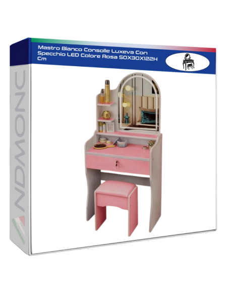 Mastro Bianco Consolle Luxeva Con Specchio LED Colore Rosa 50X30X122H Cm