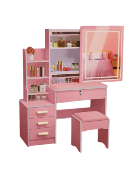 Mastro Bianco, Postazione Trucco con Specchio, 5 cassetti ROSA