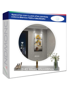 Specchio da Parete con luce LED bianco/giallo 60x60cm Touch