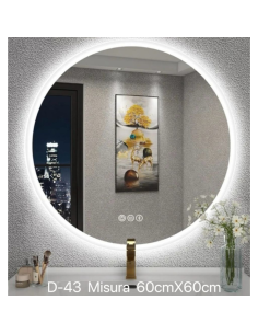 Specchio da Parete con luce LED bianco/giallo 60x60cm Touch 2