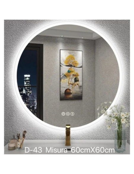 Specchio da Parete con luce LED bianco/giallo 60x60cm Touch