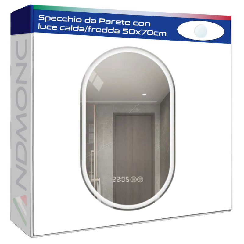 Specchio da Parete con luce calda-fredda 50x70cm