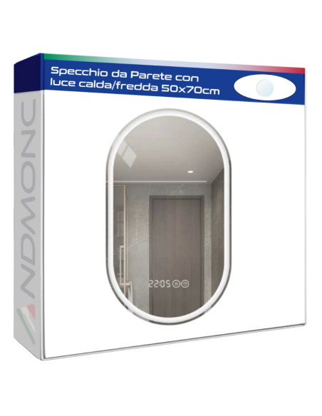 Specchio da Parete con luce calda-fredda 50x70cm