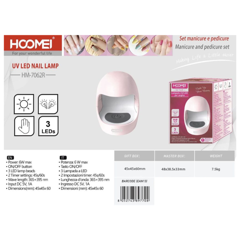 Mini lampada per Unghie UV/LED 3LED 6W HM-7062R