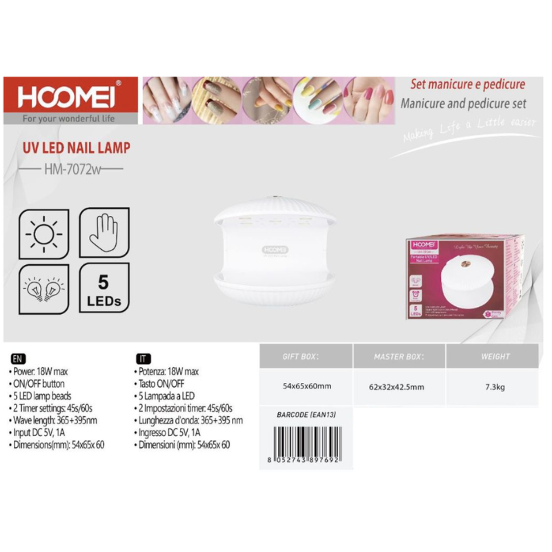 Mini Lampada unghie UV/LED 5LED 18W HM-7072W
