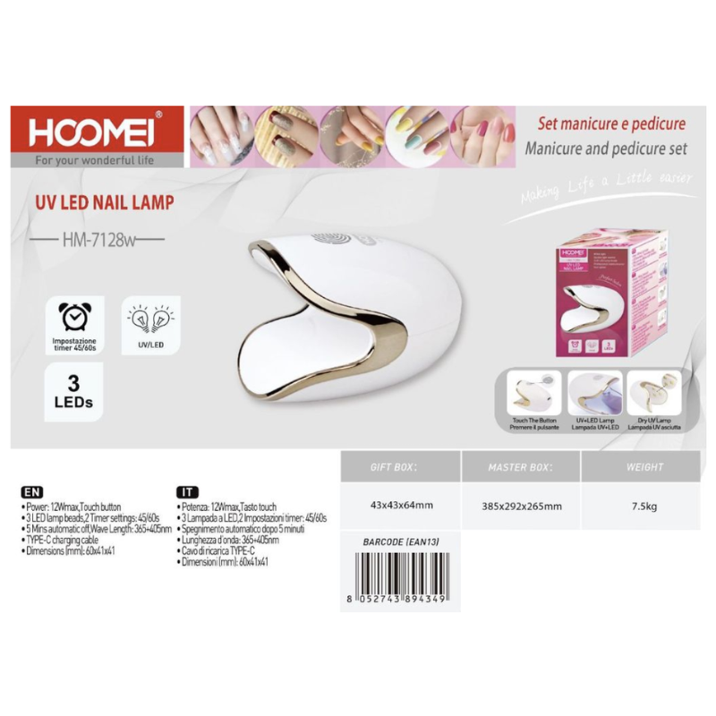 Mini lampada UV per unghie  3LED 12W HM-7128W