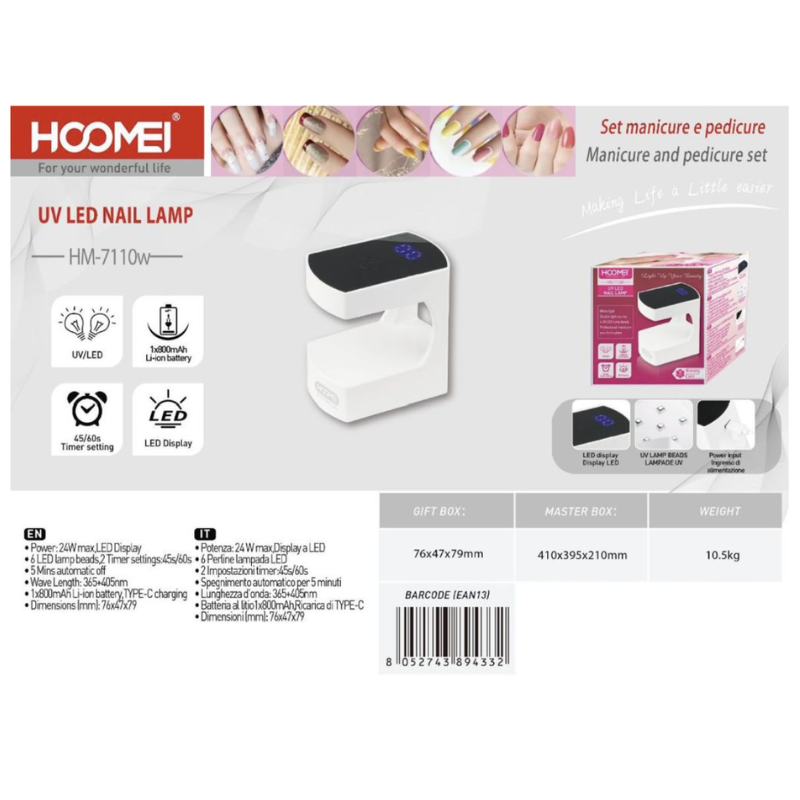Mini lampada UV/LED per unghie 6 LED HM-7110W