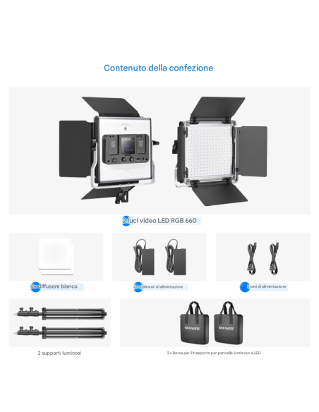 NEEWER Kit Luce Video LED RGB660 PRO da 2 Pezzi