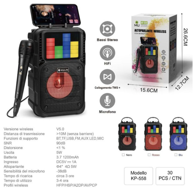 Mulin KP-558 Altoparlante Bluetooth Karaoke...