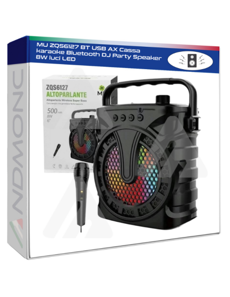 MU ZQS6127 BT USB AX Cassa karaoke Bluetooth DJ Party Speaker 8W luci LED