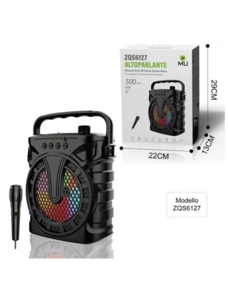 MU ZQS6127 BT USB AX Cassa karaoke Bluetooth DJ Party Speaker 8W luci LED