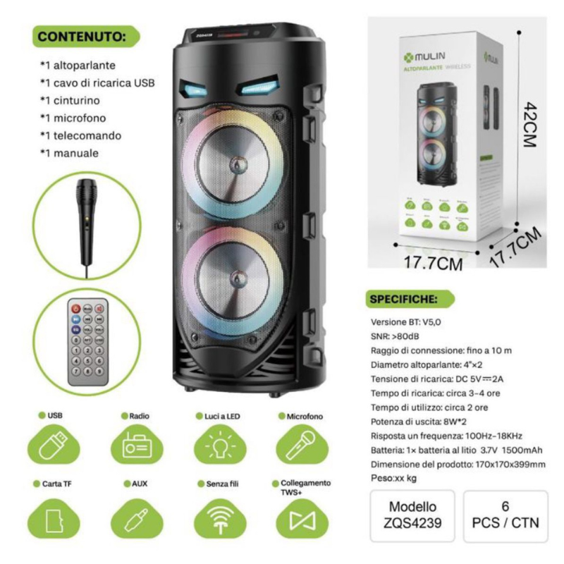 Altoparlante per feste Bluetooth portatile da...