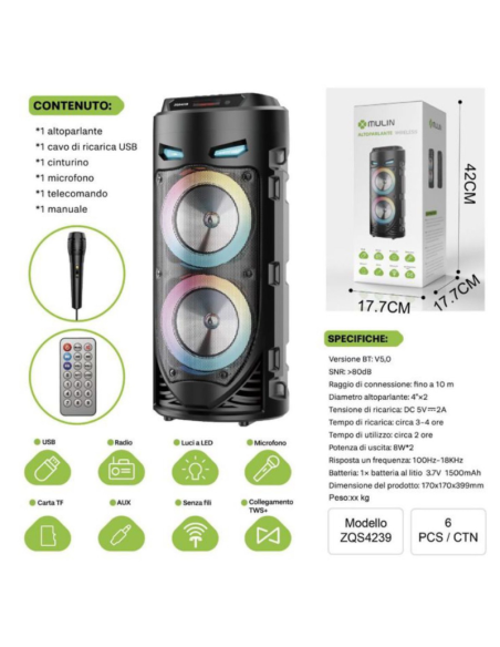 Altoparlante per feste Bluetooth portatile da 30 W Woofer stereo per esterni ad alta potenza con microfono e telecomando