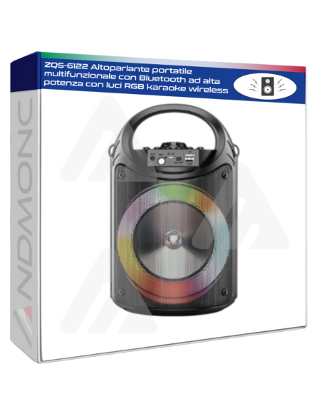 ZQS-6122 Altoparlante portatile multifunzionale con Bluetooth ad alta potenza con luci RGB karaoke wireless