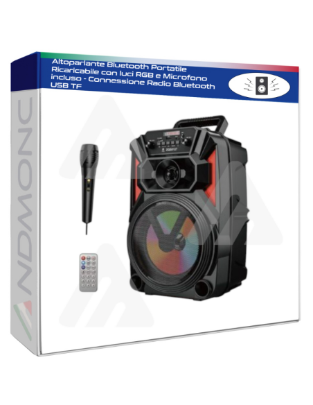 Altoparlante Bluetooth Portatile Ricaricabile con luci RGB e Microfono incluso - Connessione Radio Bluetooth USB TF