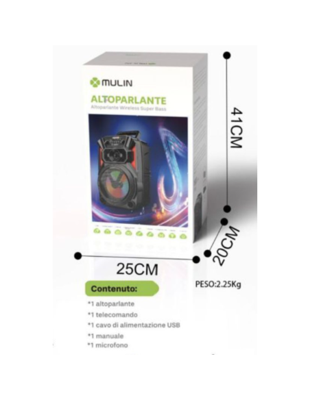 Altoparlante Bluetooth Portatile Ricaricabile con luci RGB e Microfono incluso - Connessione Radio Bluetooth USB TF