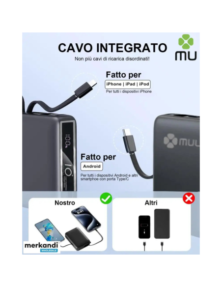 Power Bank USB-C 10.000 mAh, 30 W, bianco, può essere trasportato in aereo, con schermo LED