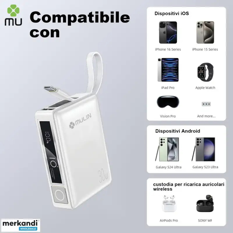 Power Bank USB-C 10.000 mAh, 30 W, bianco, può...