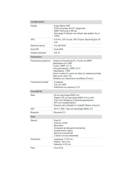 Apple iPhone 16 Pro Max 512GB 6.9" White Titanium - Nuovo - Ufficiale Apple