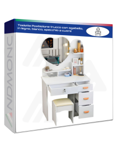 Toeletta Postazione trucco con sgabello, in legno,...