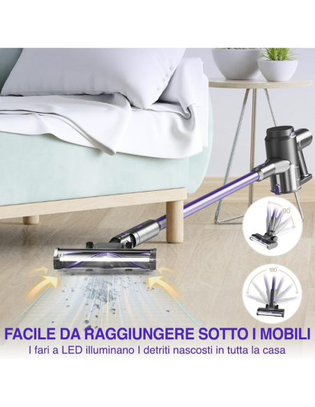 Aspirapolvere Senza Fili, Elettrica Leggera, 2in1 per la Pulizia di Fessure e Multi-Superfici con Display LED 250W