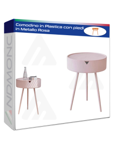 Comodino in Plastica Rosa, con piedi in Metallo 55x40x40cm