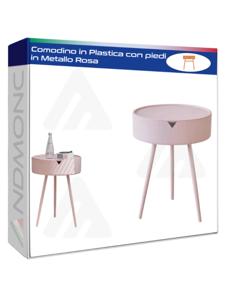 Comodino in Plastica Rosa, con piedi in Metallo 55x40x40cm