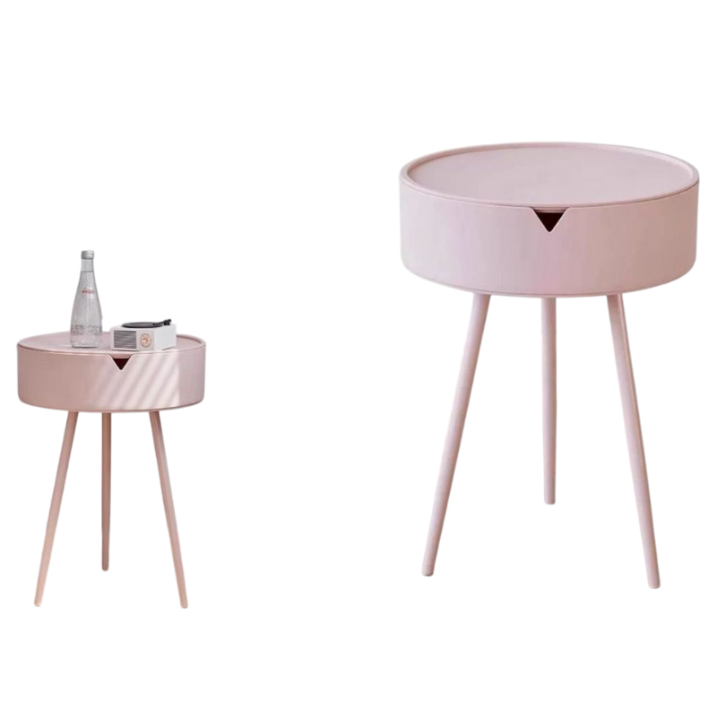 Comodino in Plastica Rosa, con piedi in Metallo...