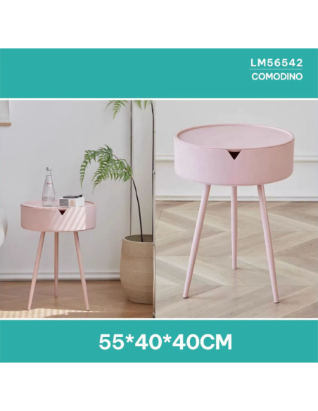Comodino in Plastica Rosa, con piedi in Metallo 55x40x40cm