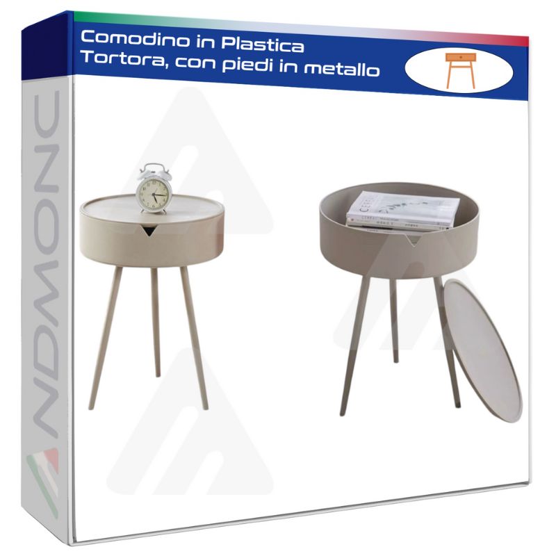 Comodino in Plastica Tortora, con piedi in metallo 55x40x40cm