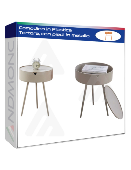 Comodino in Plastica Tortora, con piedi in metallo 55x40x40cm