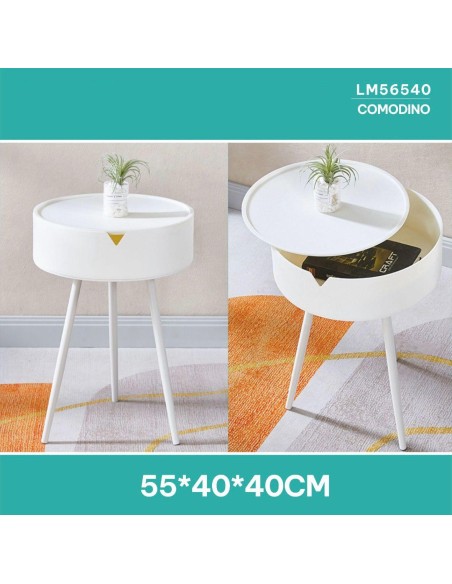 Comodino in Plastica Bianco, con piedi in metallo 55x40x40cm