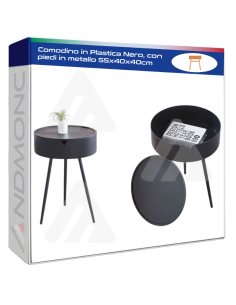 Comodino in Plastica Nero, con piedi in metallo 55x40x40cm