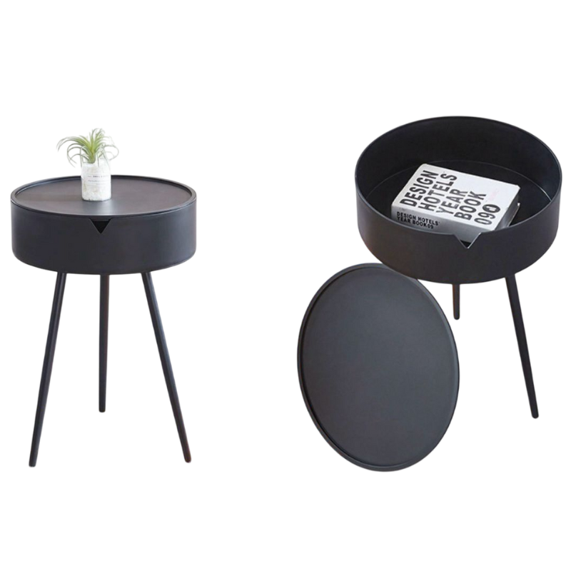 Comodino in Plastica Nero, con piedi in metallo...