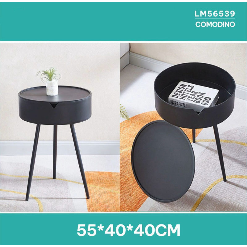 Comodino in Plastica Nero, con piedi in metallo...