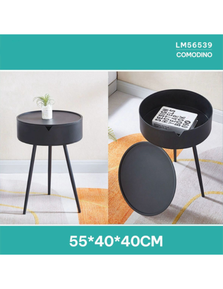 Comodino in Plastica Nero, con piedi in metallo 55x40x40cm