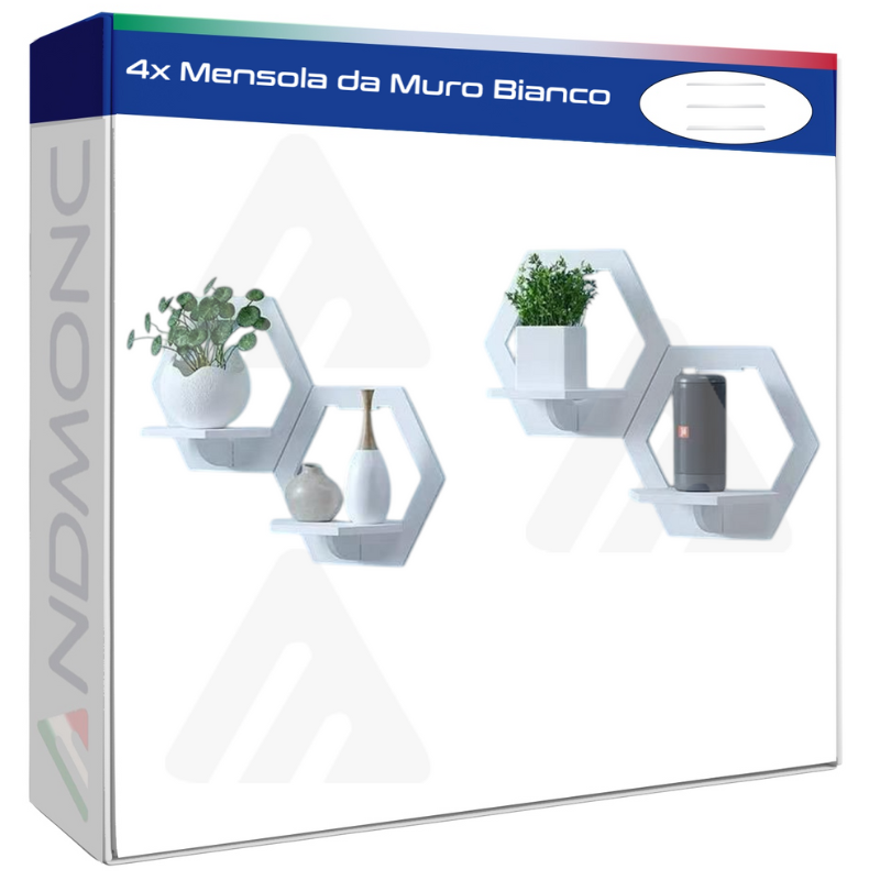 4x Mensola da muro Bianca