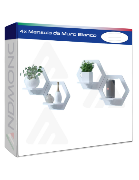 4x Mensola da muro Bianca