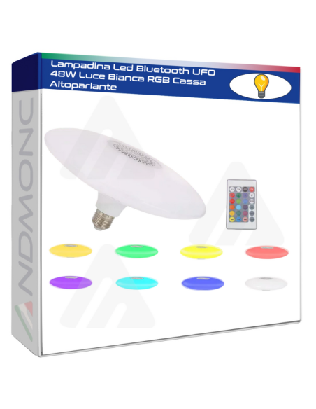 Lampadina Led Bluetooth UFO 48W Luce Bianca RGB Cassa Altoparlante